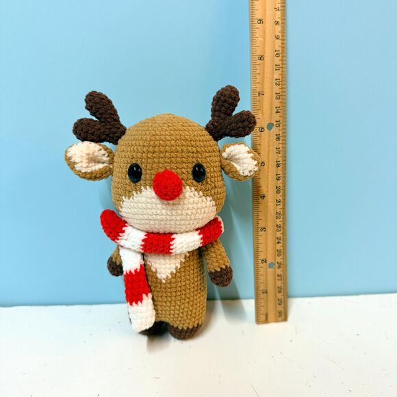 Reindeer Plush Toy with Red Nose and Scarf, Christmas Deer Doll, Holiday Gift - Picture 5 of 10